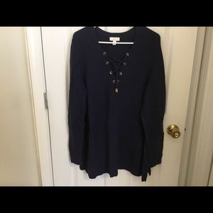 Navy Lace Up Sweater